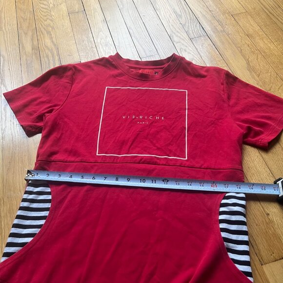Vie Riche Paris Size S Red with Black & White Stripes Pocket Streetwear T-Shirt - Picture 6 of 13